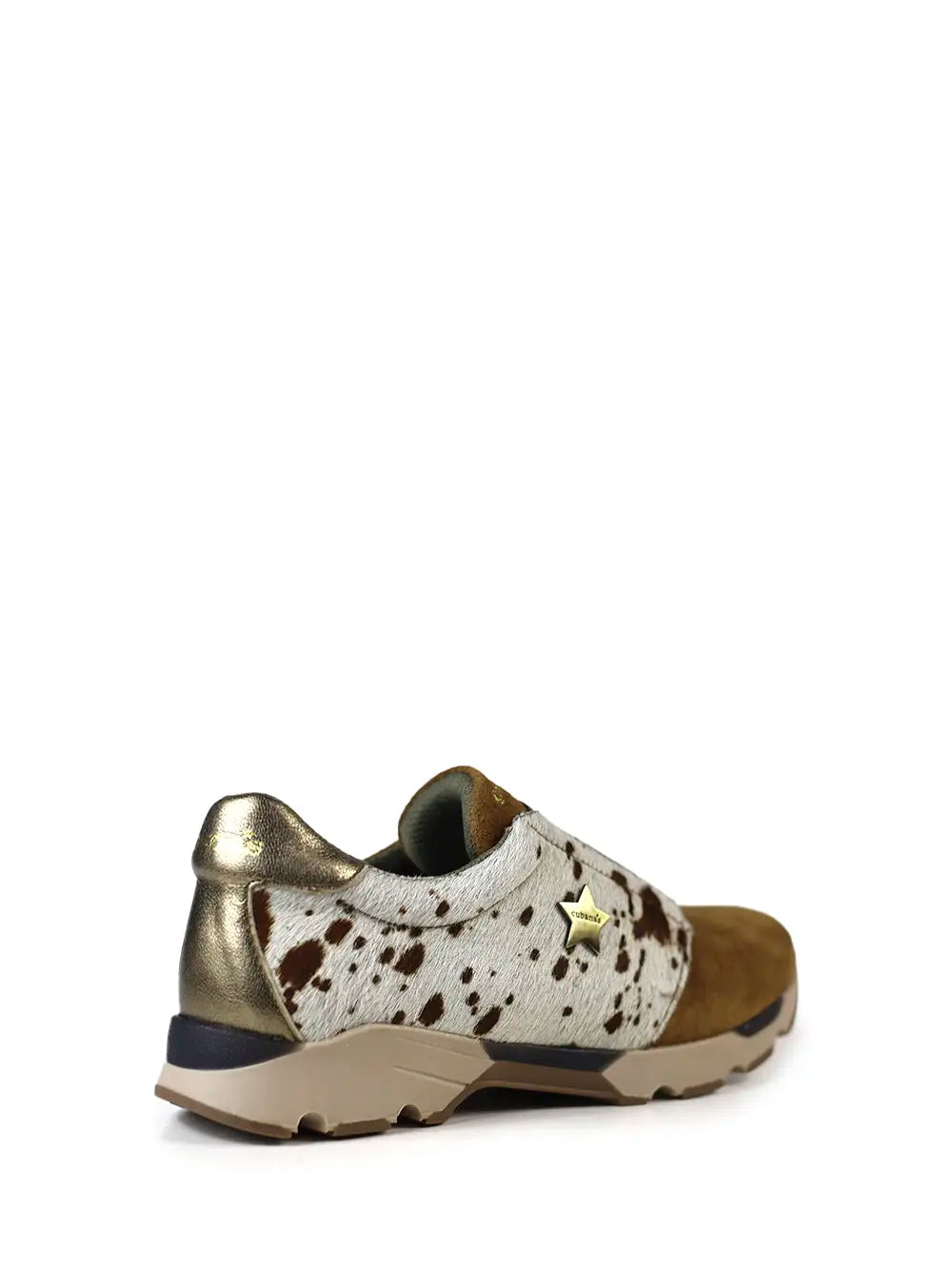 Brown Suede Sneakers with Cow Animal Print