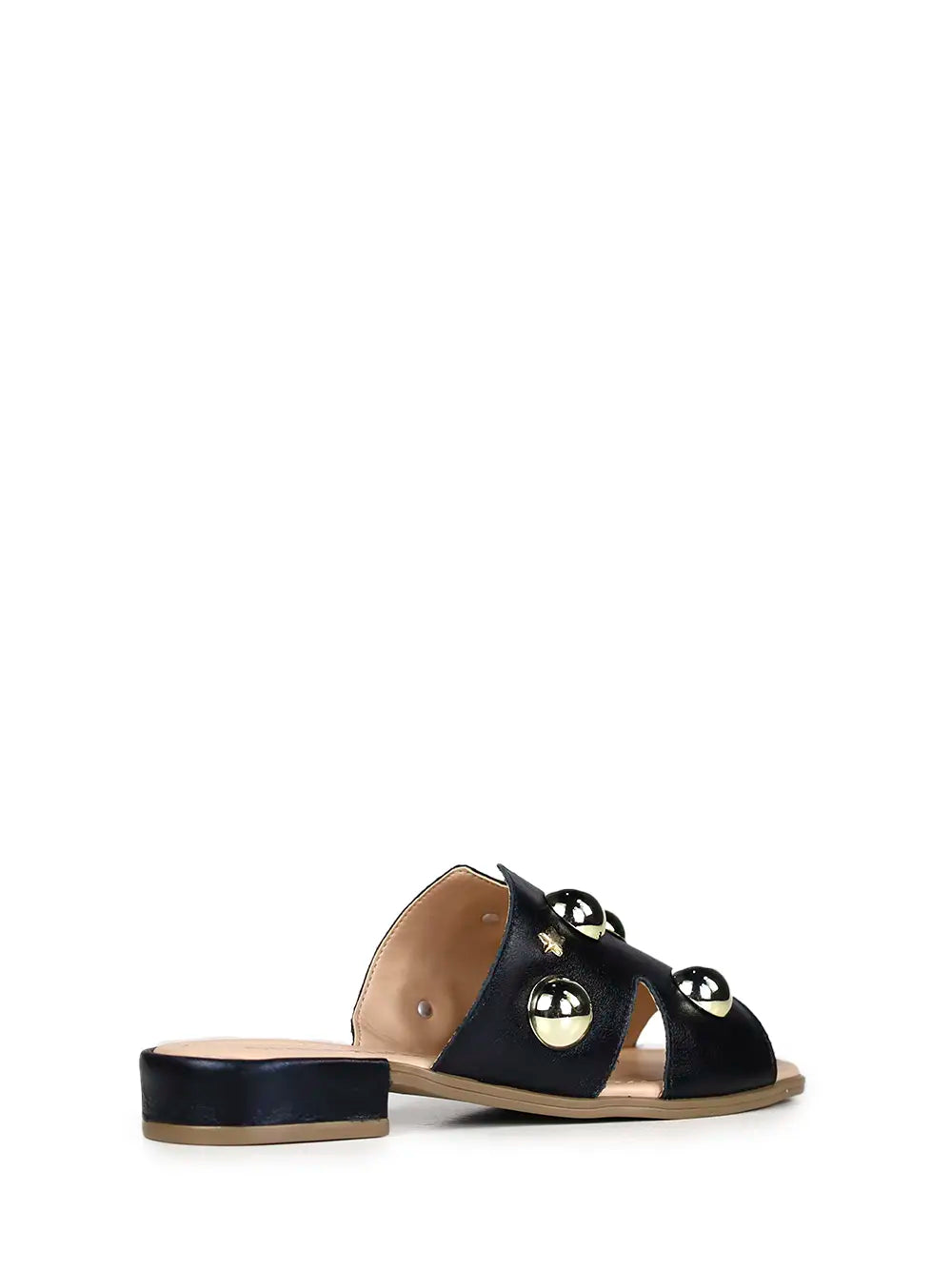 Sandália Preta em Pele e Tachas Redondas