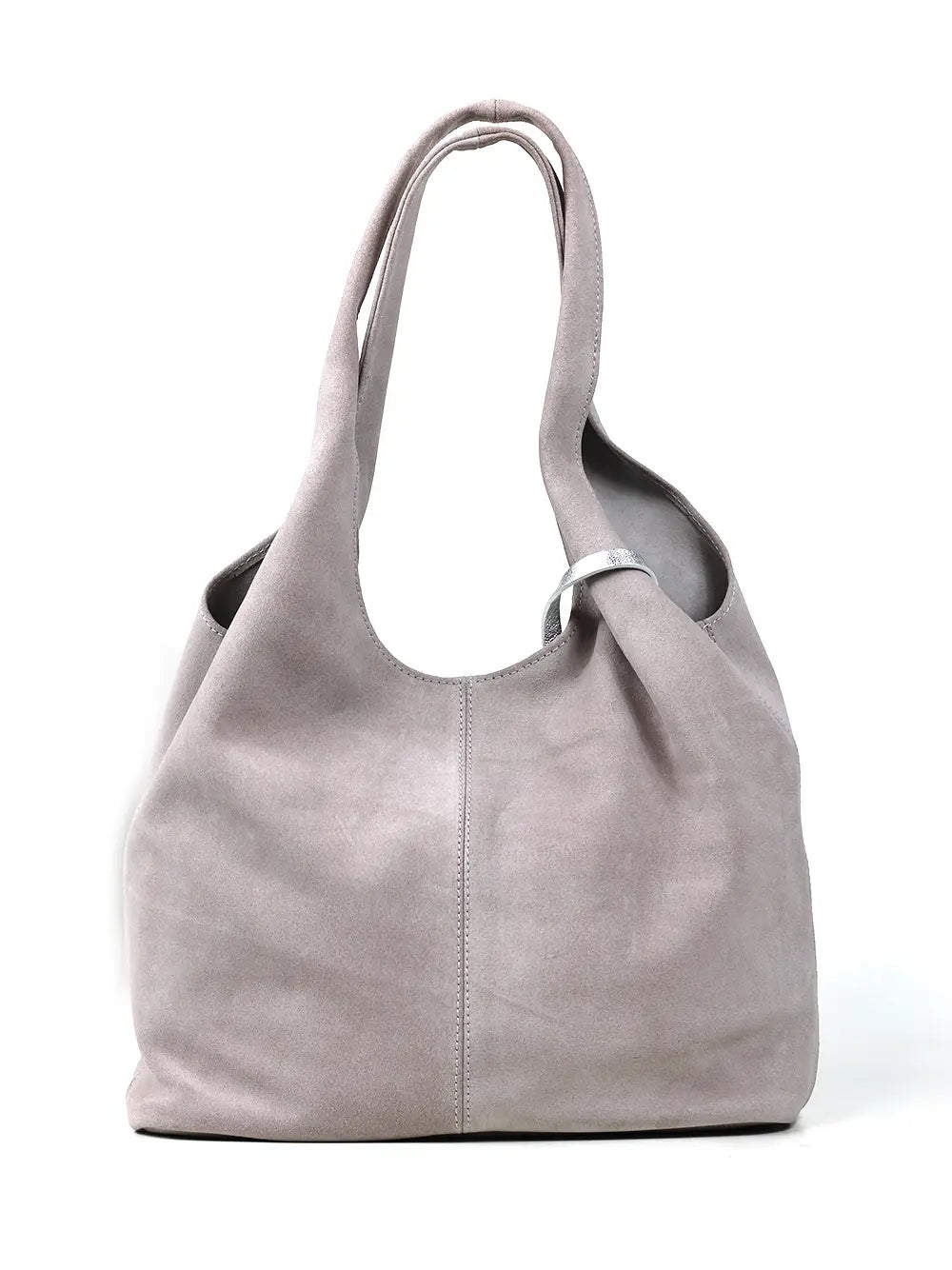 Gray Suede Shopper Shoulder Bag