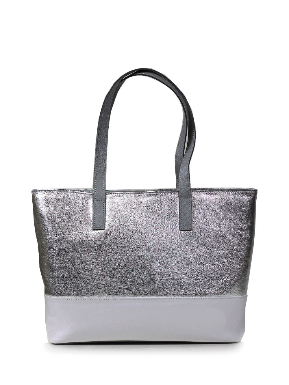 Bolso Shopper en Piel Metalizada Plateada