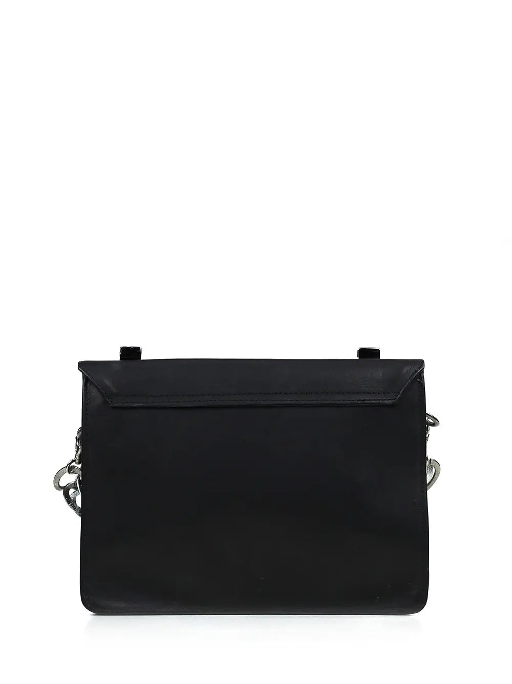 Schwarze Ledertasche mit Silberkette