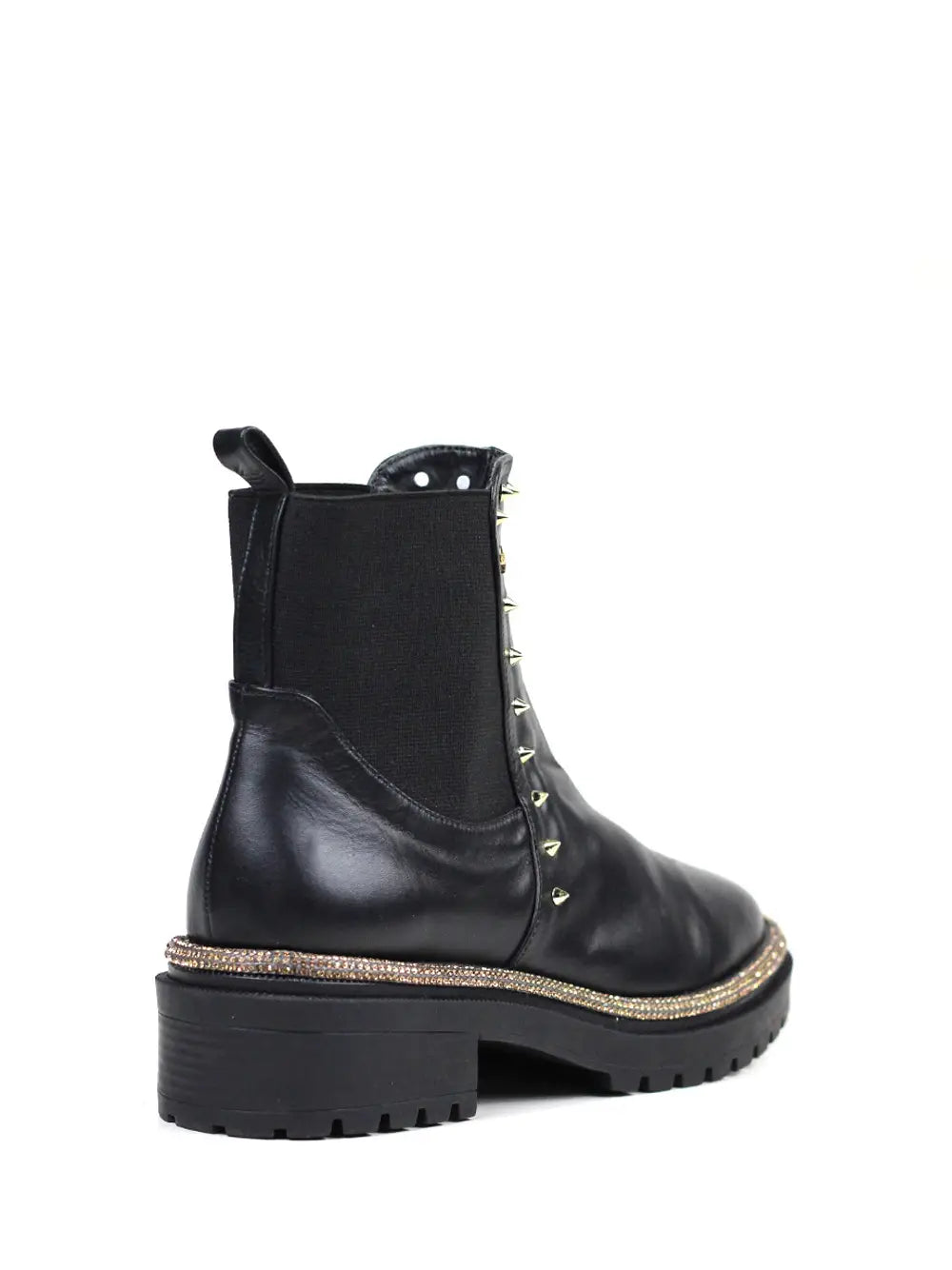 Black Leather Boot with Gold Details
