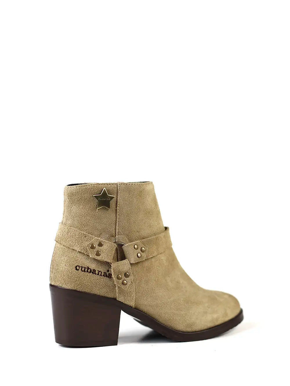 Beige Suede Ankle Boot with Block Heel