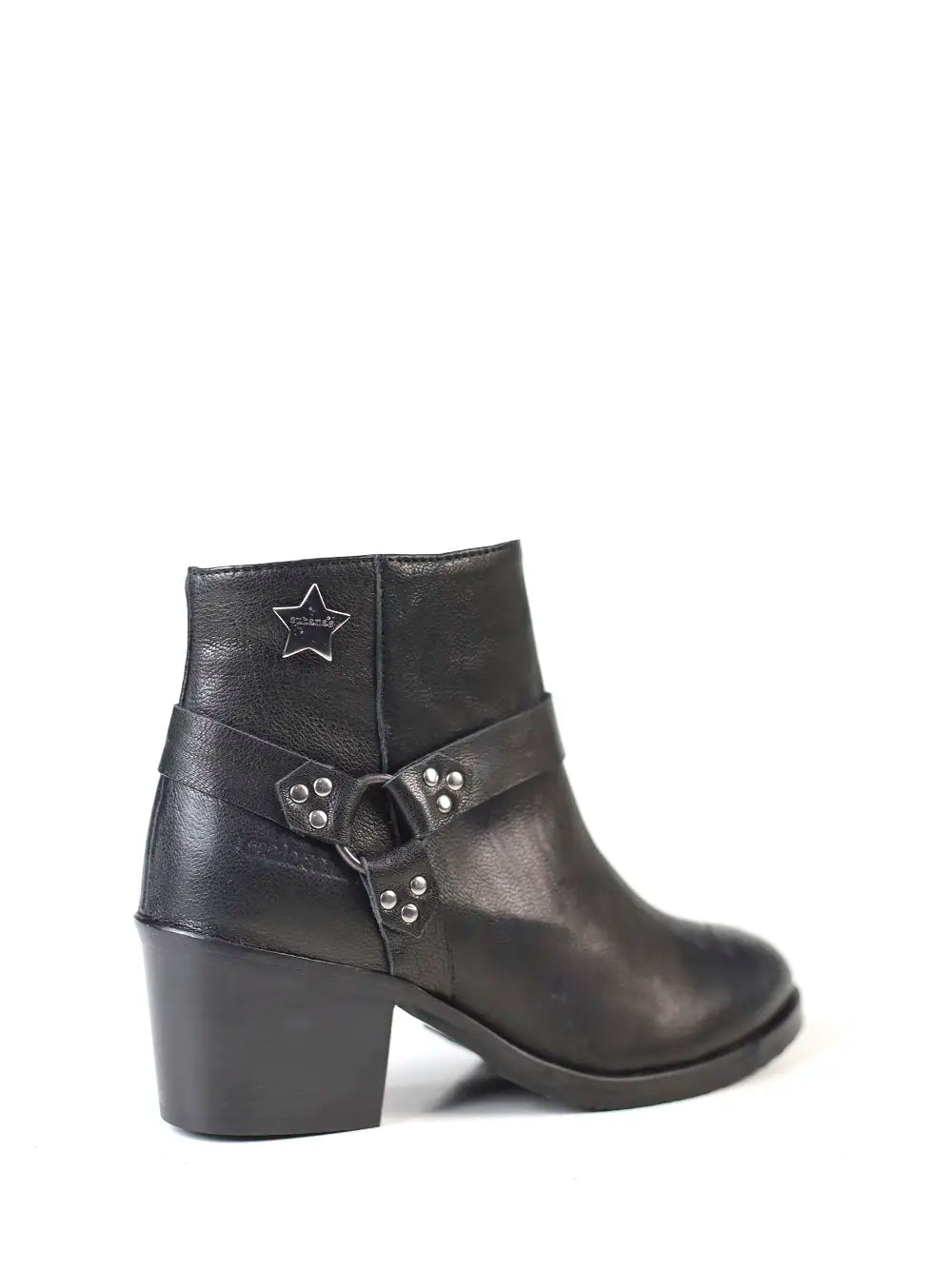 Bota Preta em Pele e Salto em Bloco