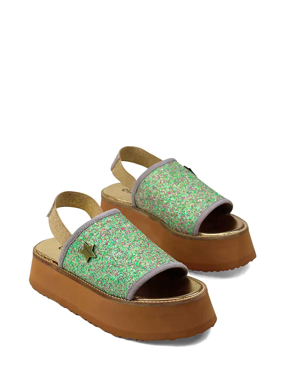 Green Glitter Platform Sandals