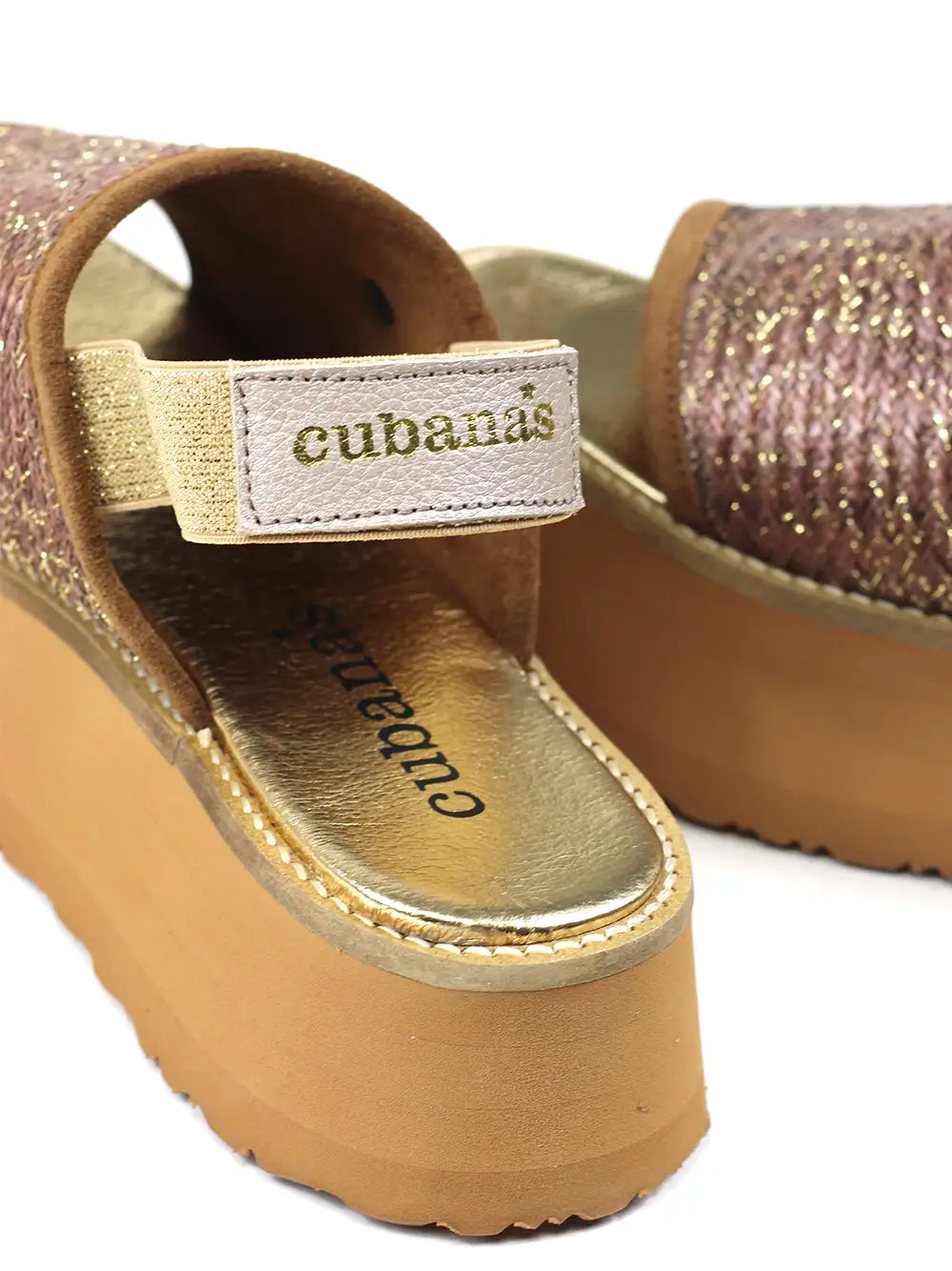 Brown Glitter Fabric Platform Sandals