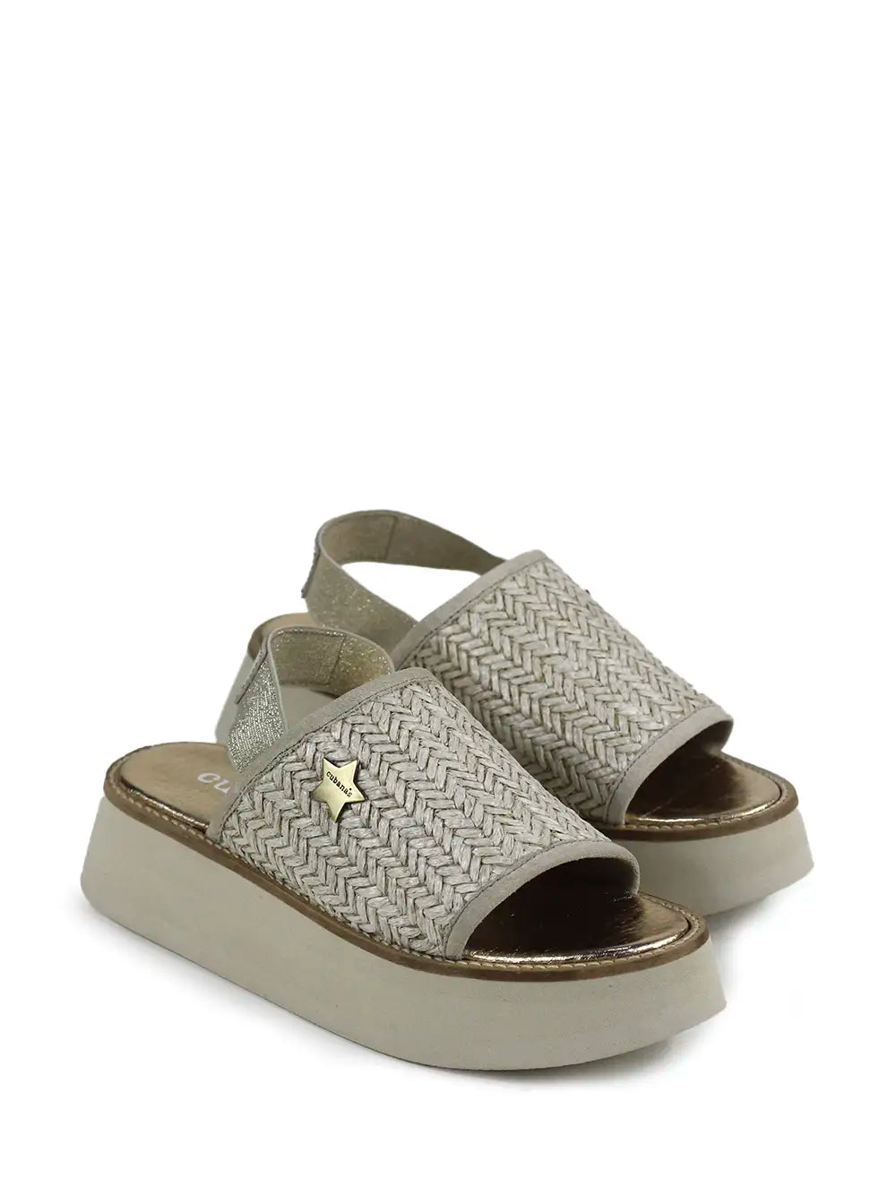Platform Sandals with Straw Effect in Beige