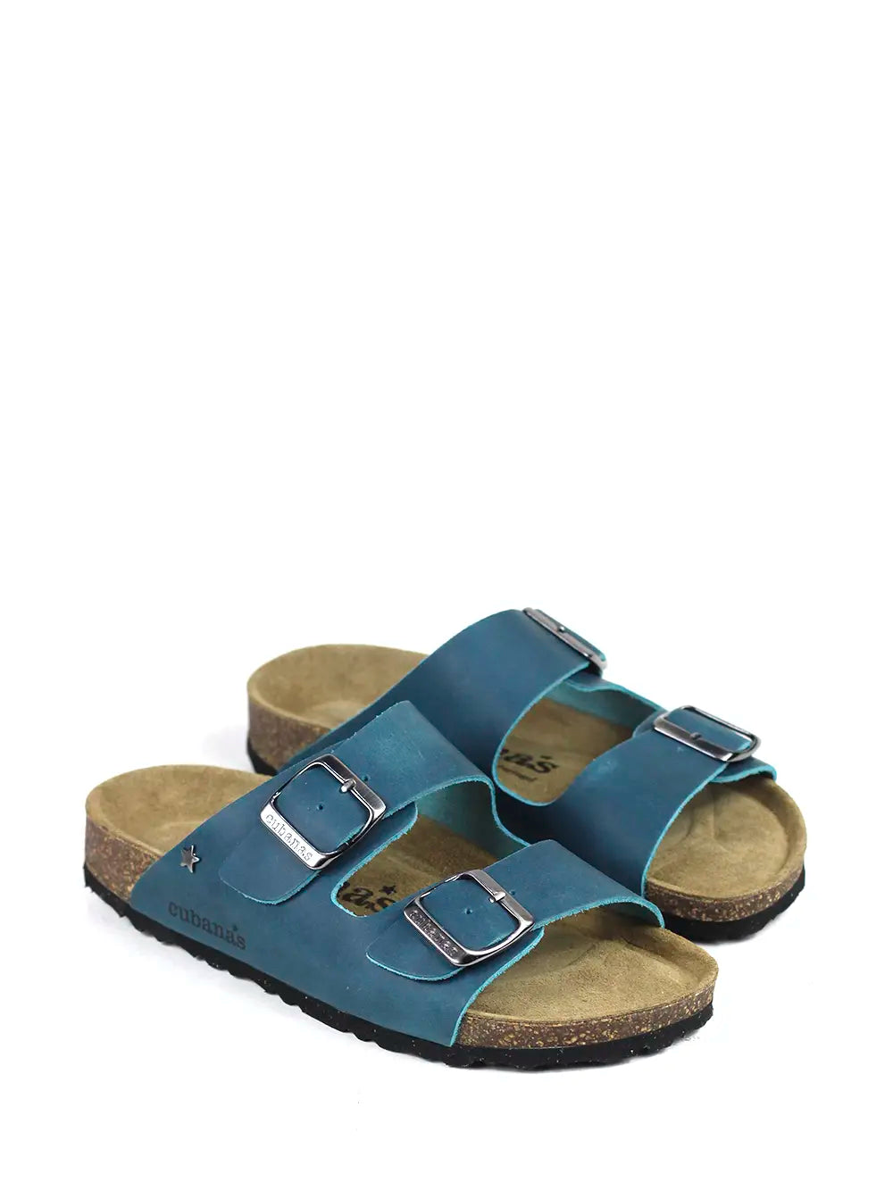 Sandália Amália em Pele Azul com Duas Tiras