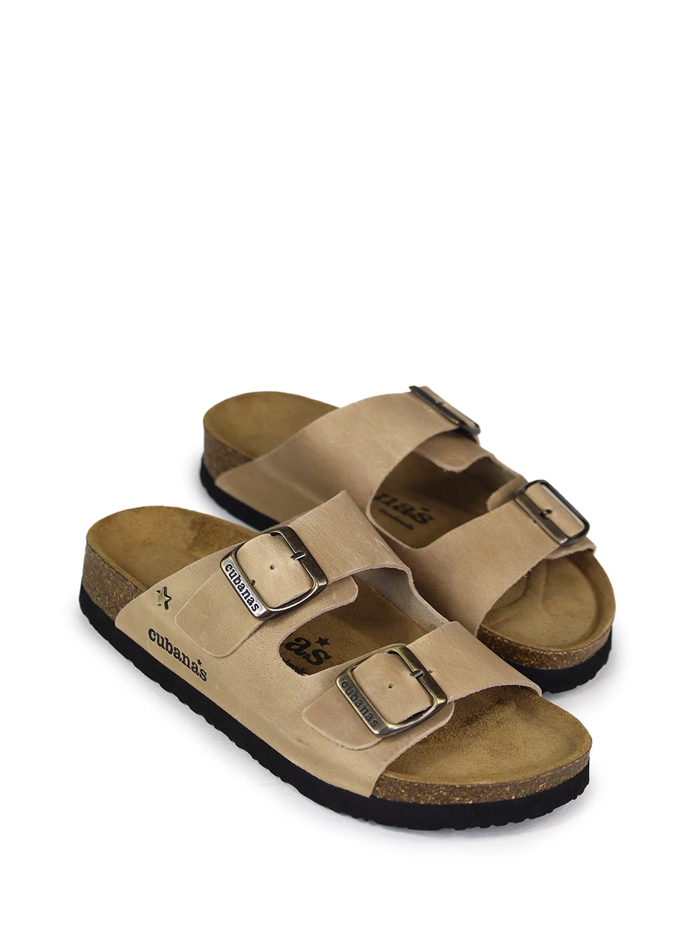 Sandália Amália em Pele Beige com Duas Tiras