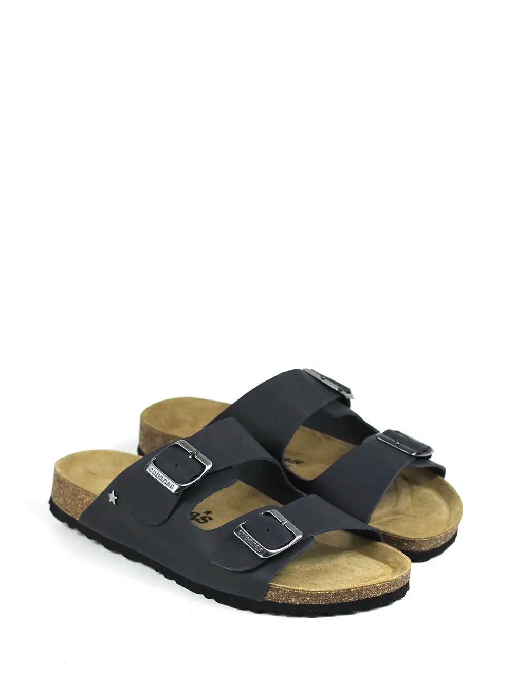 Men's Dark Blue Leather Sandals with Two Straps
