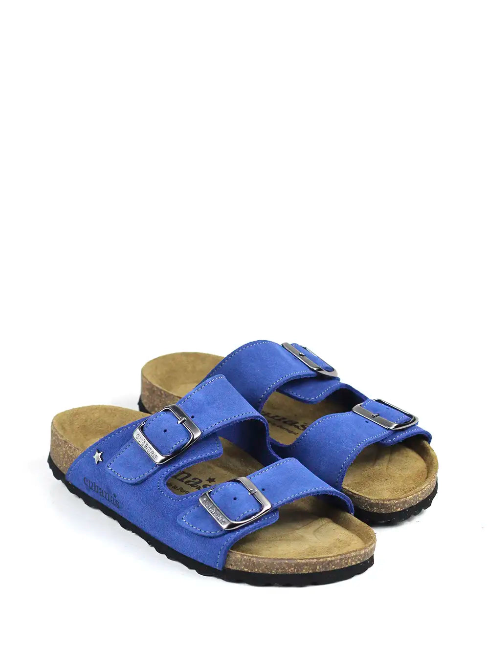 Sandália Amália em Camurça Azul com Duas Tiras