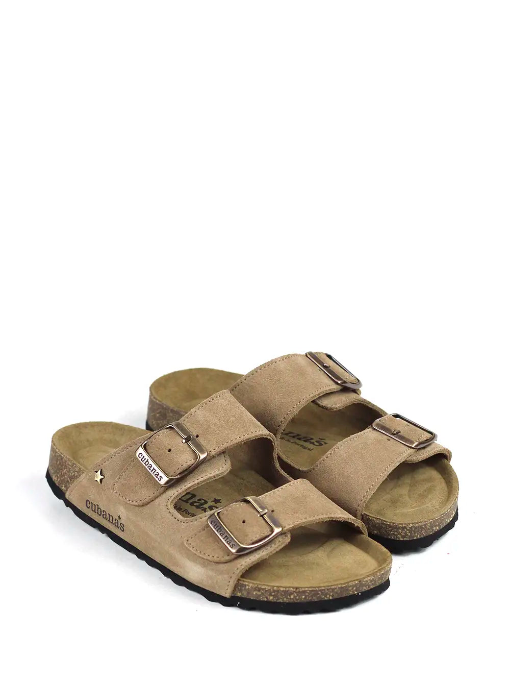 Sandália Amália em Camurça Beige com Duas Tiras