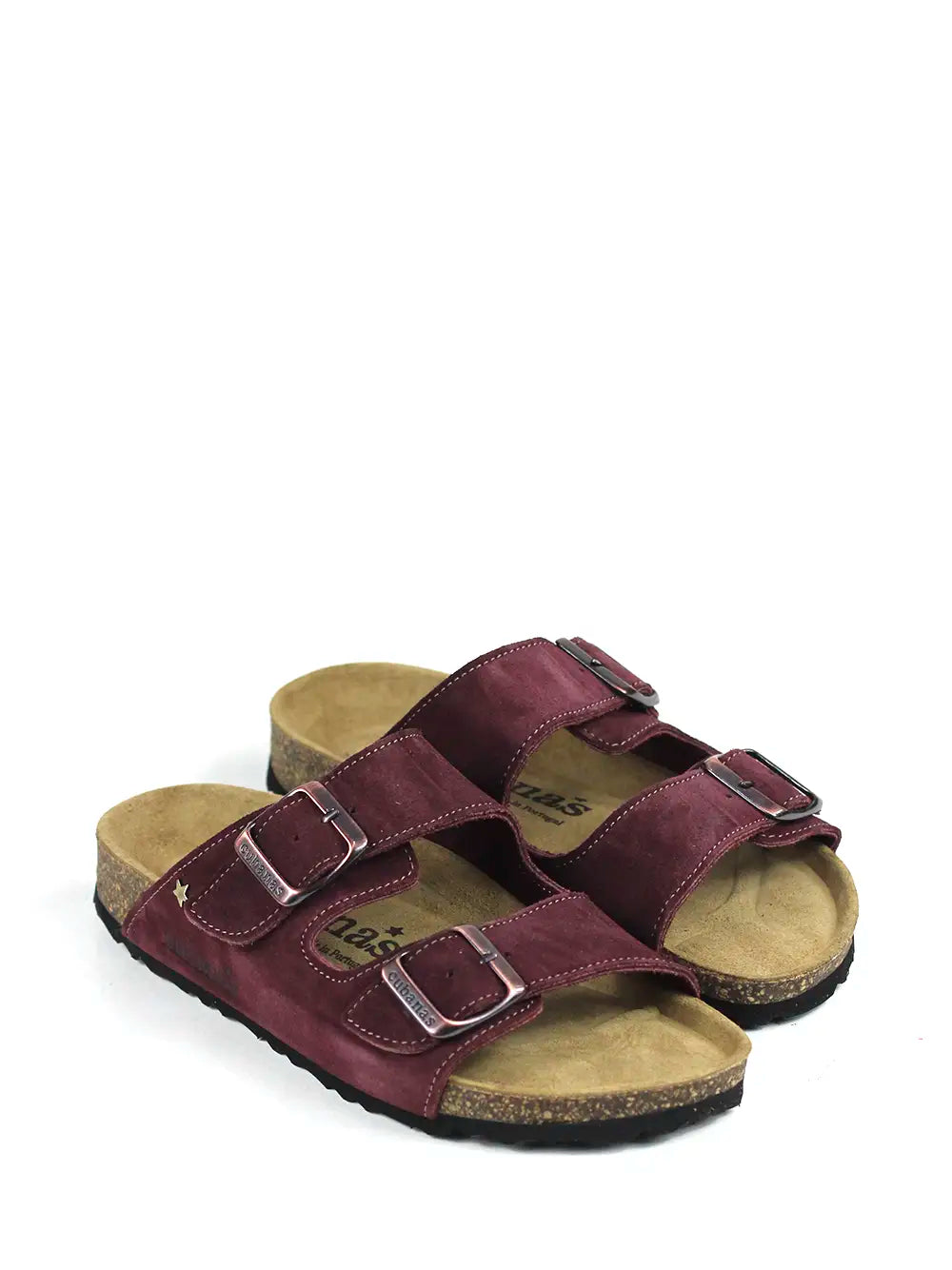 Sandália Amália em Camurça Bordeaux com Duas Tiras