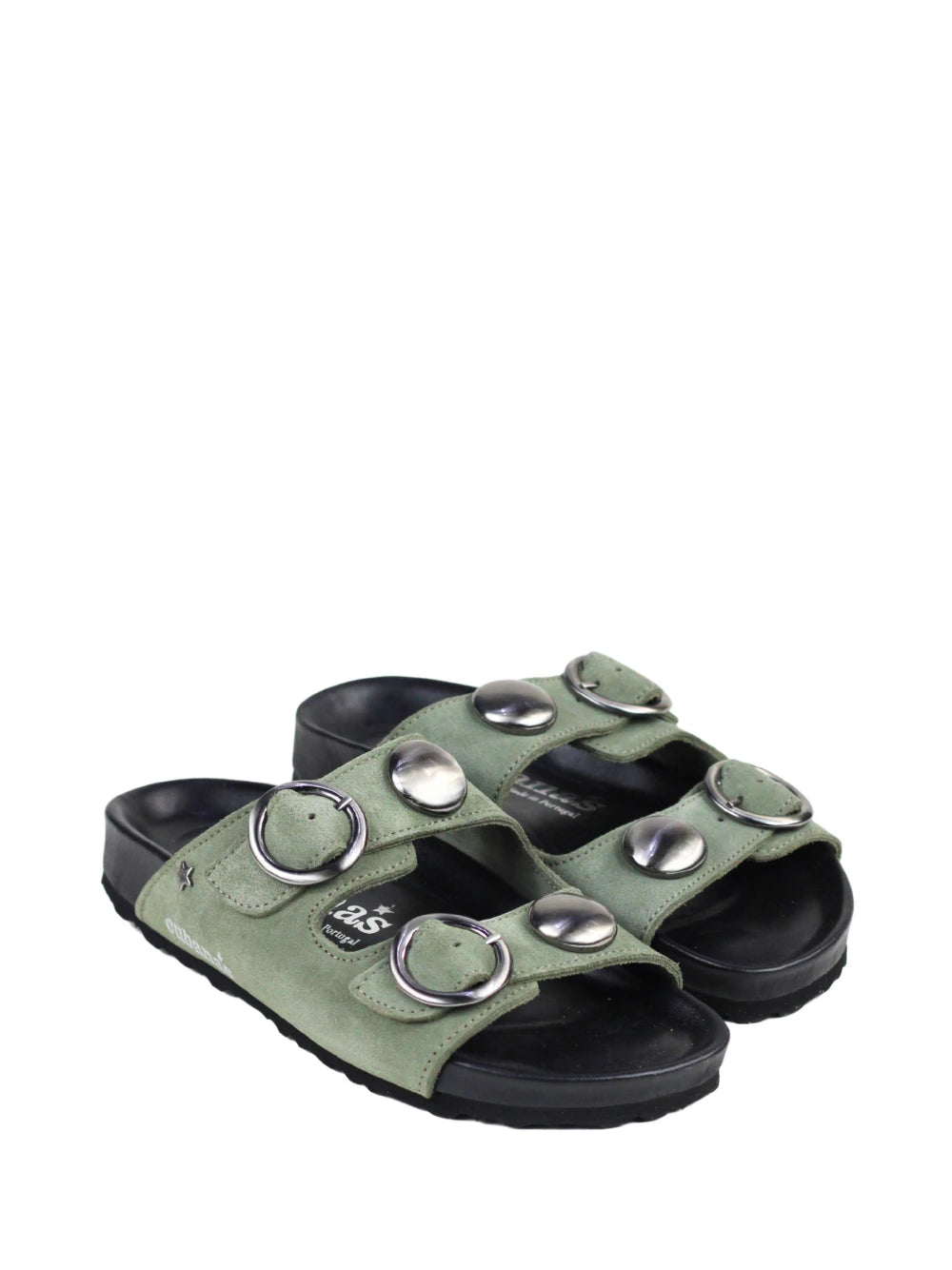 Sandália Amália em Camurça Verde e Tachas