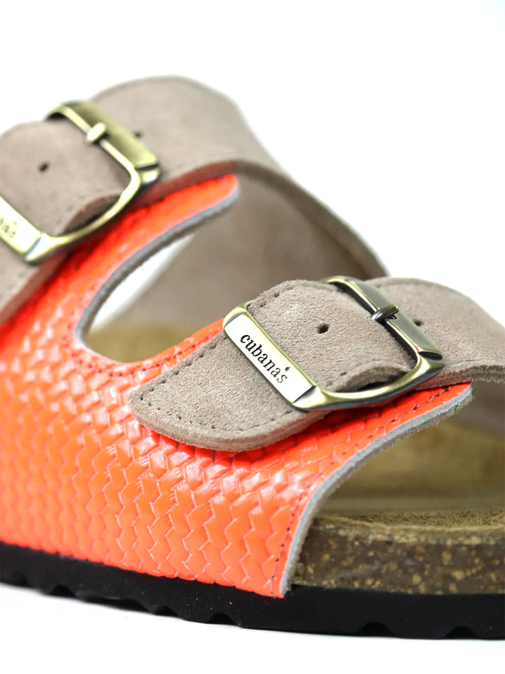 Amalia sandal in gray suede and orange leather