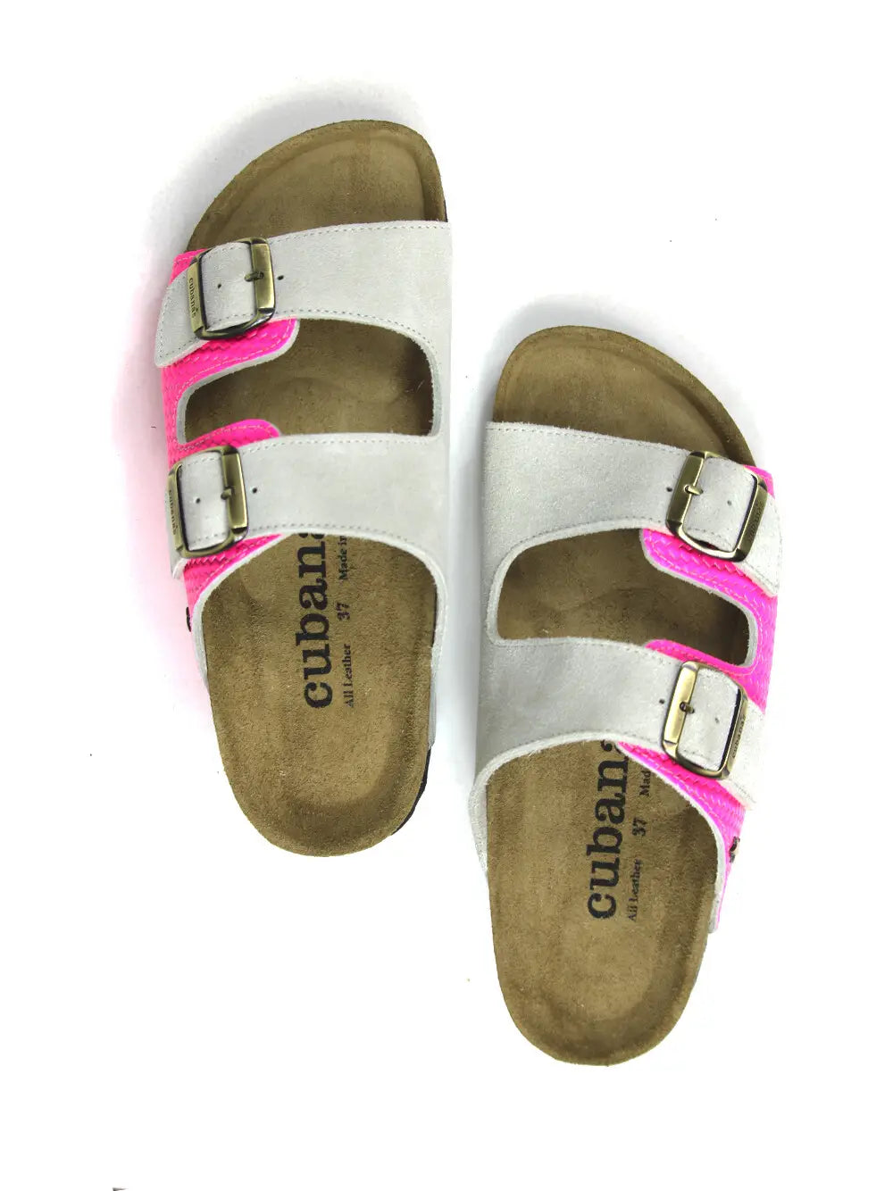 Sandalia Amália en Gamuza Gris y Piel Rosa