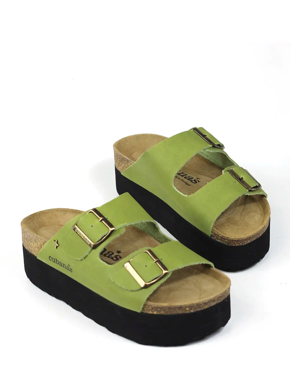 Sandália Amália em Pele Verde e Plataforma
