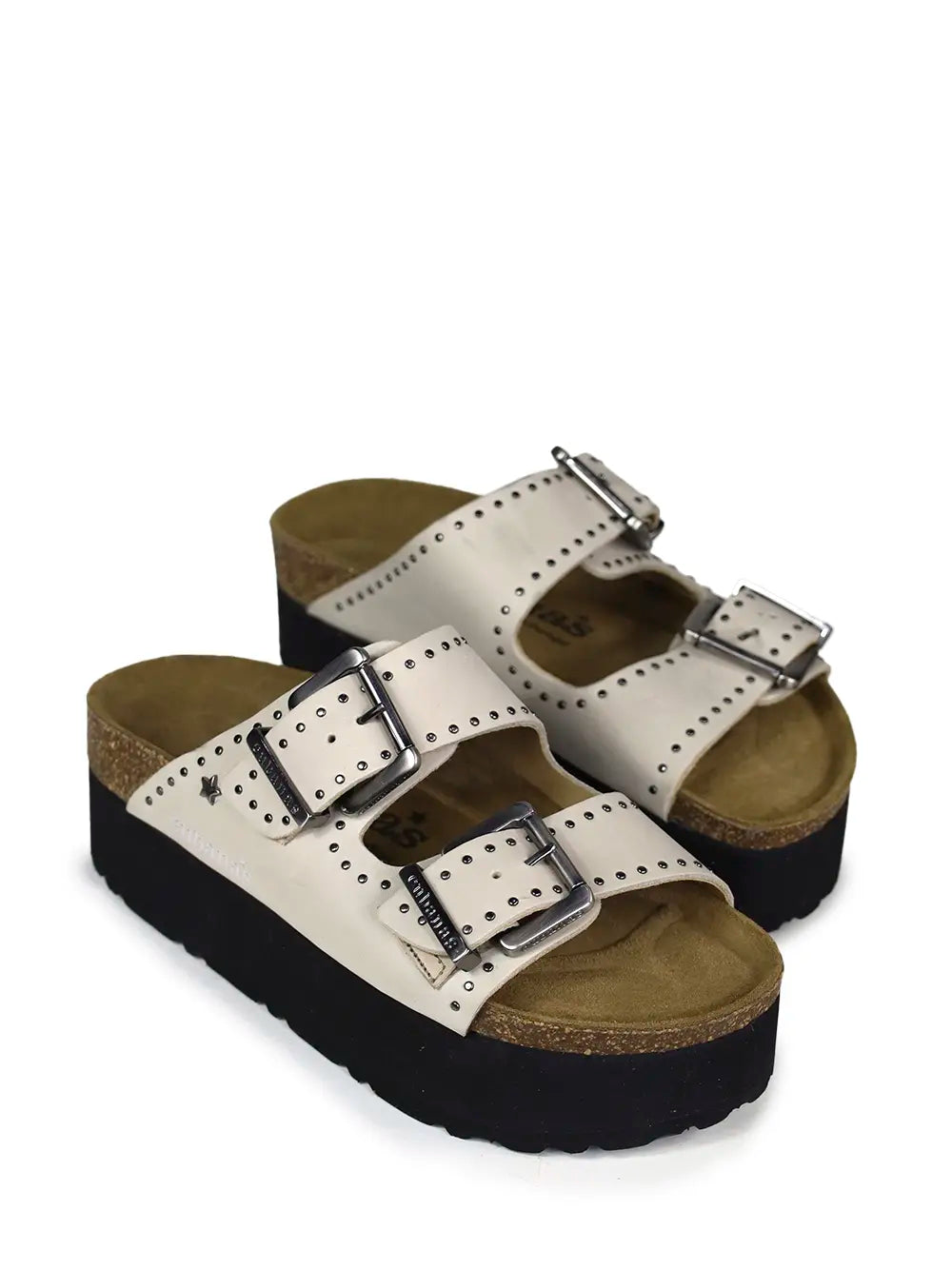 Sandalia Amália Plataforma de Piel Off-White y Tachuelas