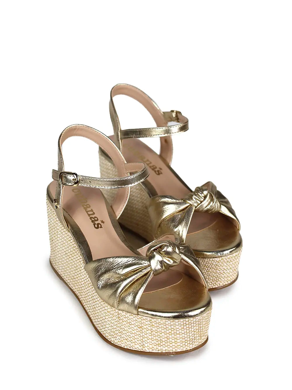 Sandália Plataforma em Pele Dourada