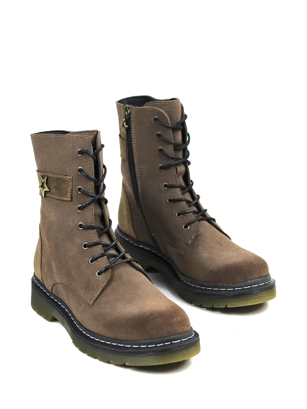 Beige Suede and Golden Leather Boots