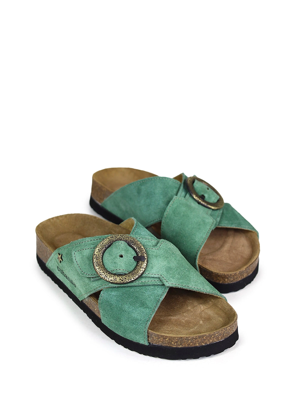 Carmo Sandal in Green Suede with Criss-Cross Straps