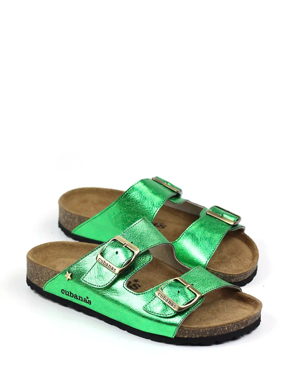 Amalia Sandal in Metallic Green Leather