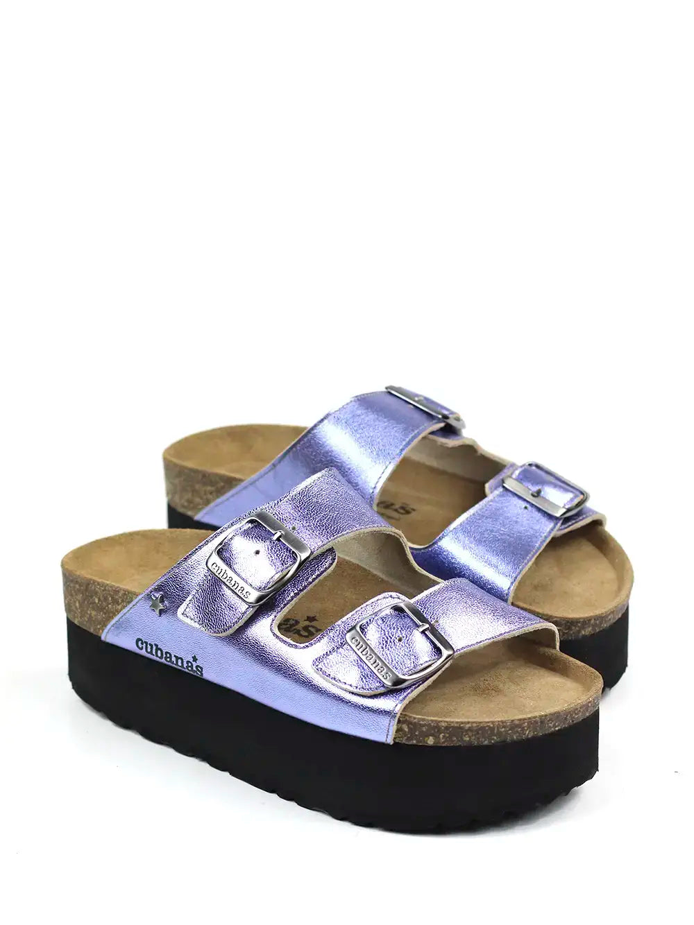Amalia Platform Sandals in Metallic Purple Leather