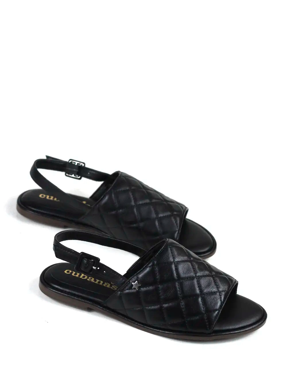 Black Flat Sandal in Textured Leather