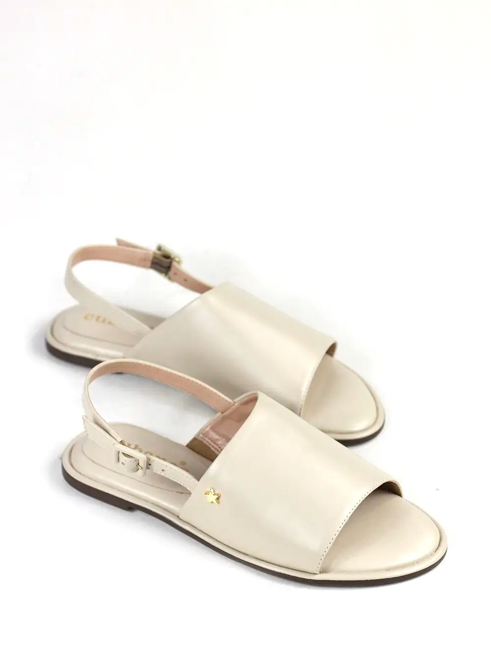 Sandalia Plana de Piel Blanca
