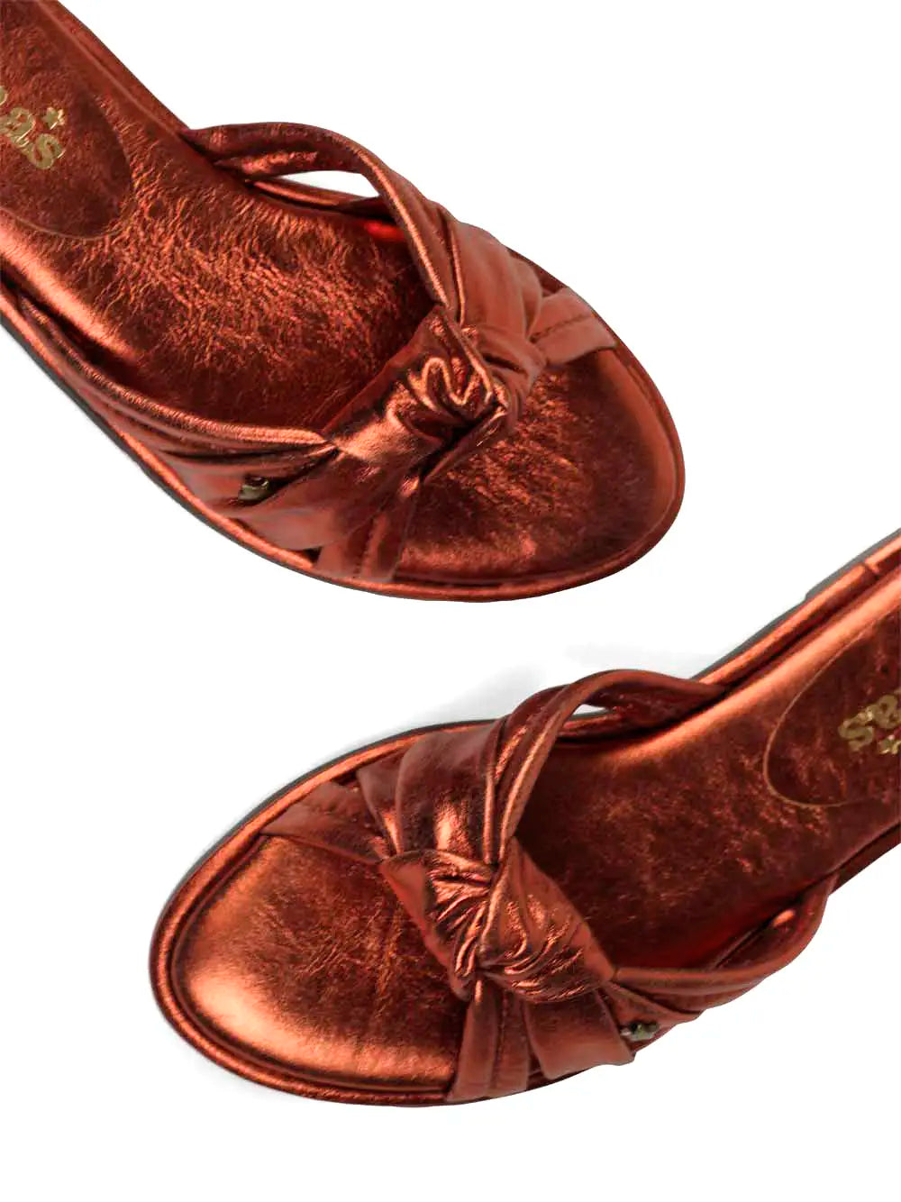 Metallic Brown Leather Sandals with Bow