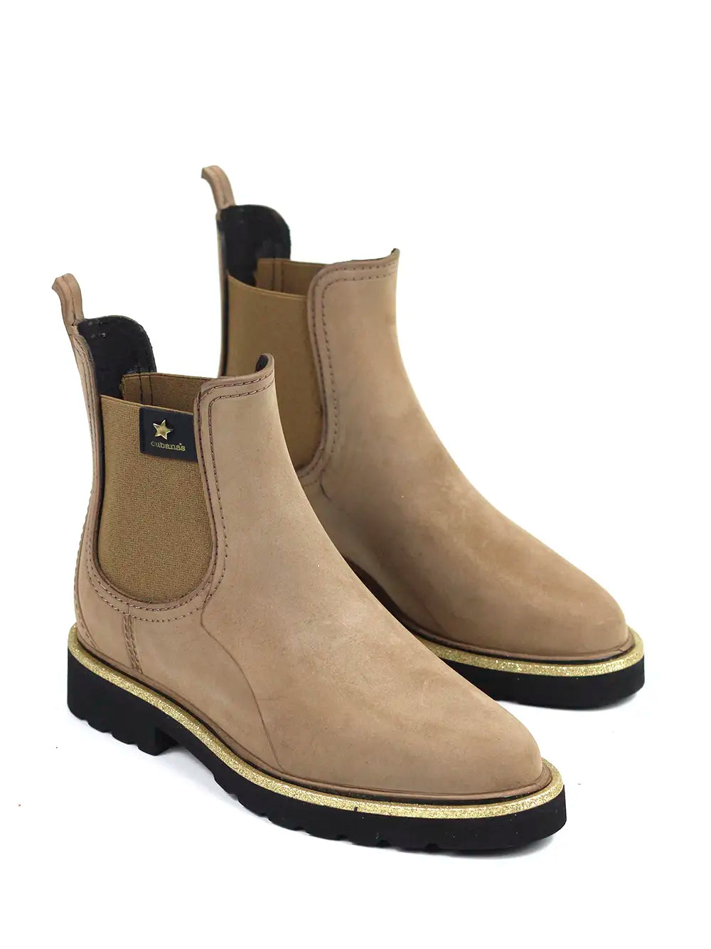 Bota de Agua Marrón con Detalle de Purpurina Dorada