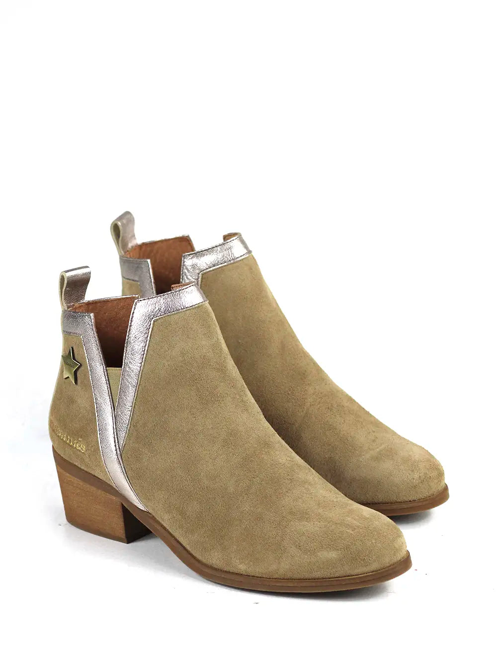Beige Suede Ankle Boot with Block Heel