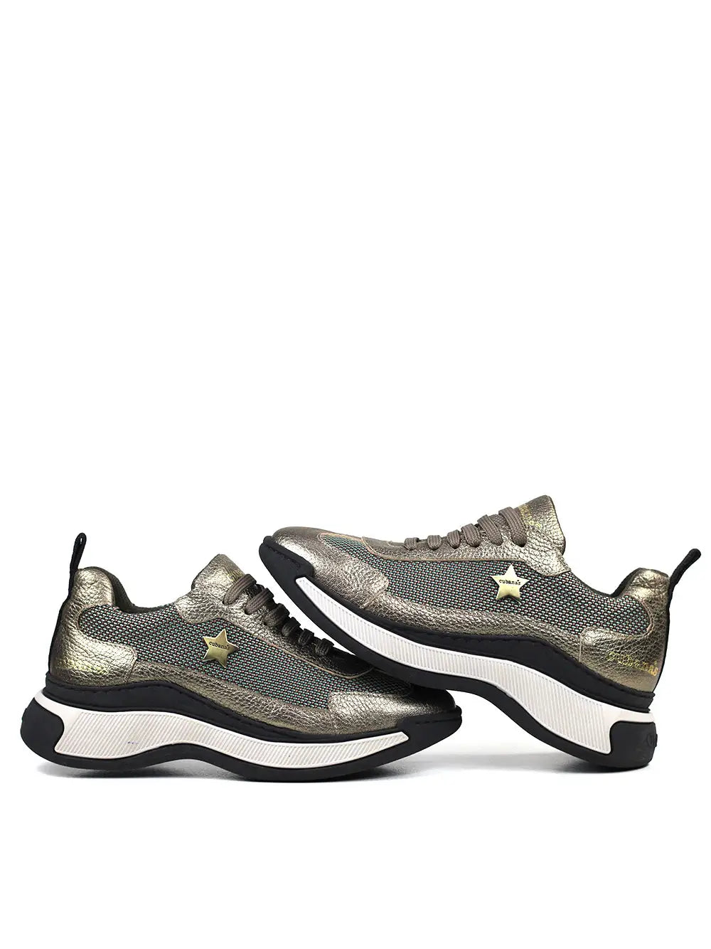 Zapatillas de Piel Dorada con Cordones y Suela Voluminosa