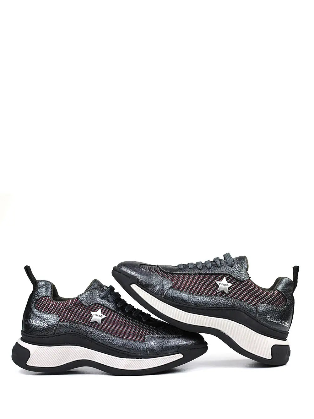 Zapatillas de Piel Plateadas con Cordones y Suela Voluminosa