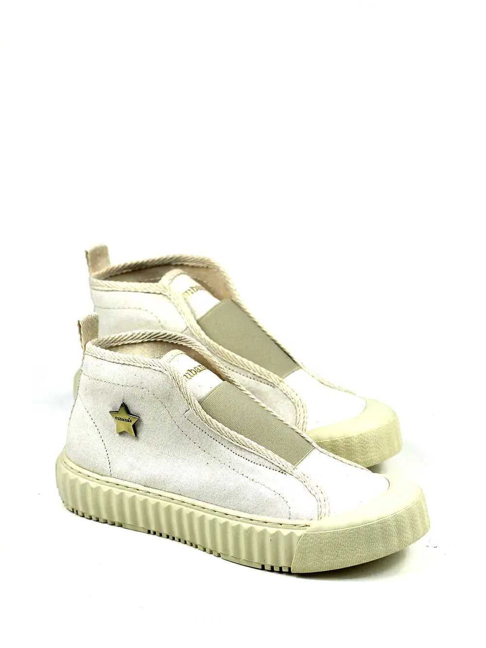 White Fabric Sneakers with Chunky Soles