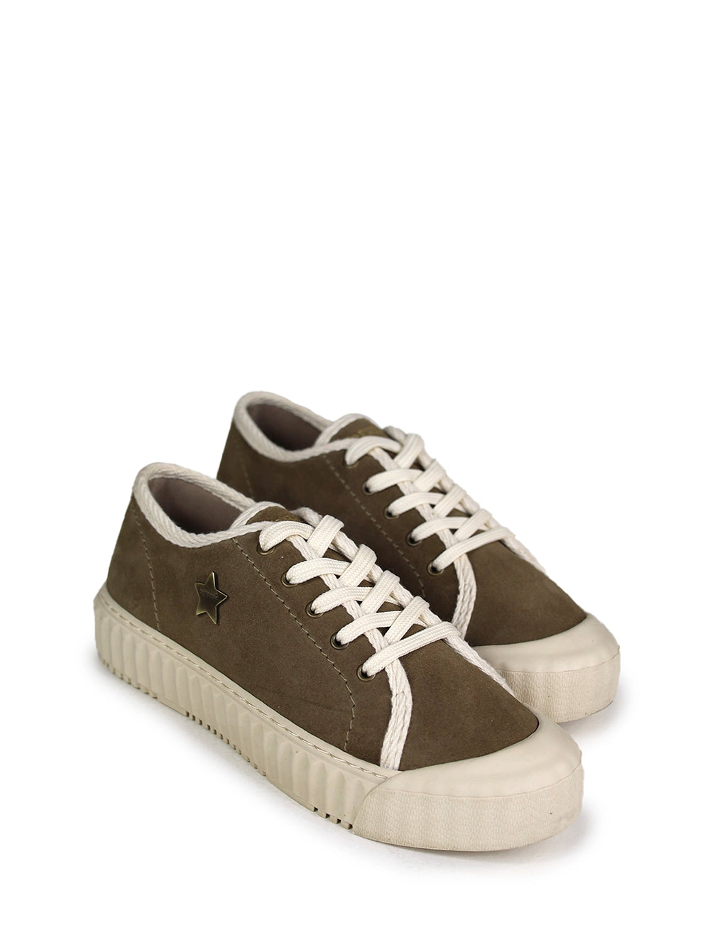 Ténis em Camurça Castanha e Sola Reta