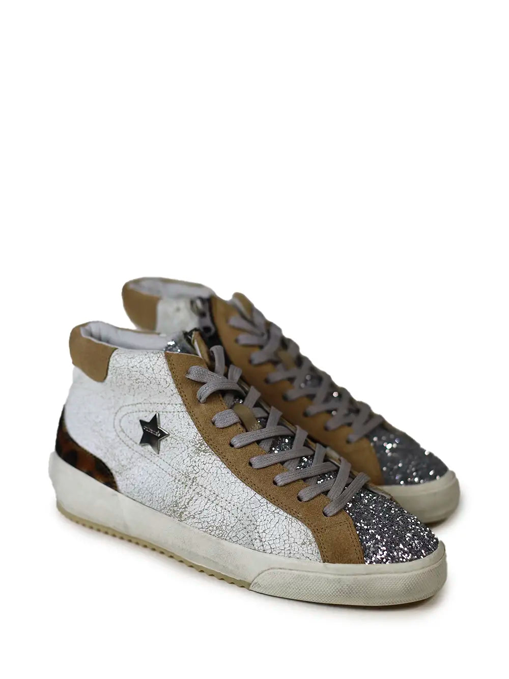 White Leather Sneakers with Glitter