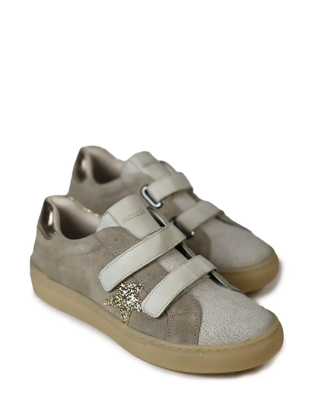 Beige Suede and Glitter Sneakers