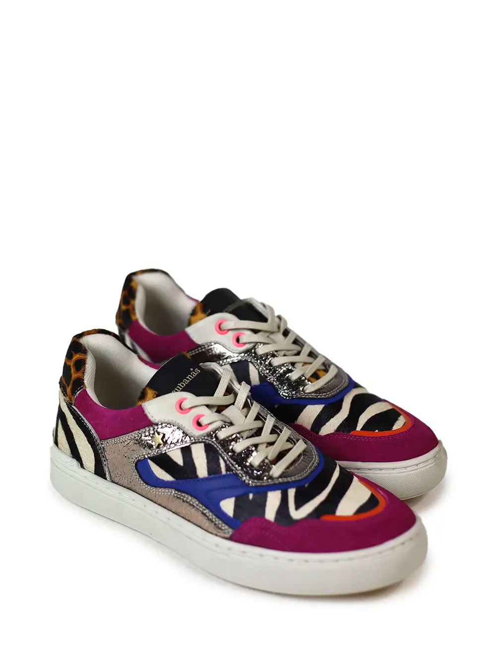 Pink suede sneakers with zebra animal print