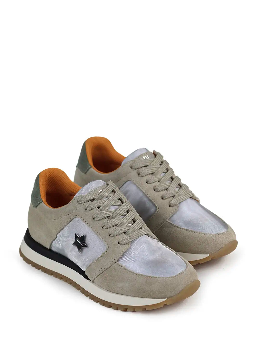 Zapatillas de Tela Blanca y Ante Beige