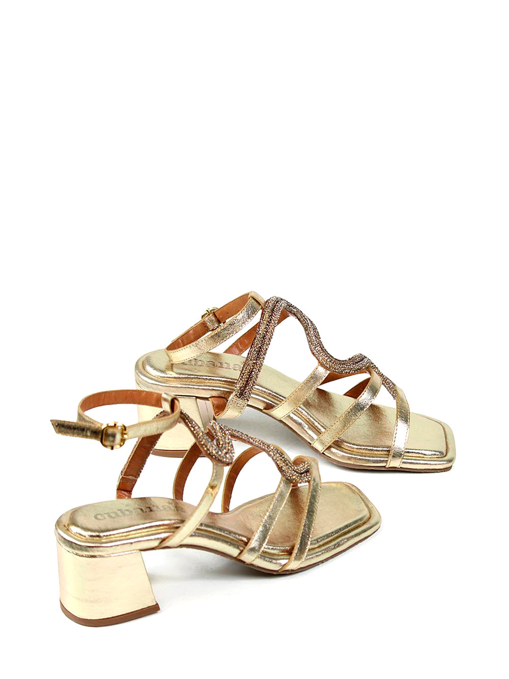 Gold Leather Strappy Sandals with Rhinestones