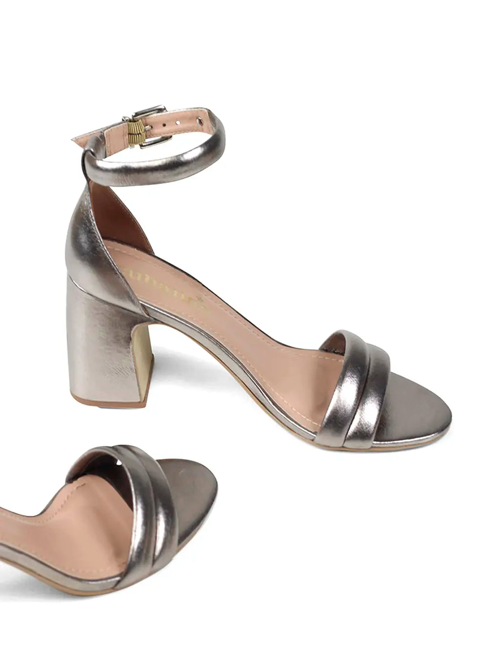 Silver Leather High-Heel Sandals
