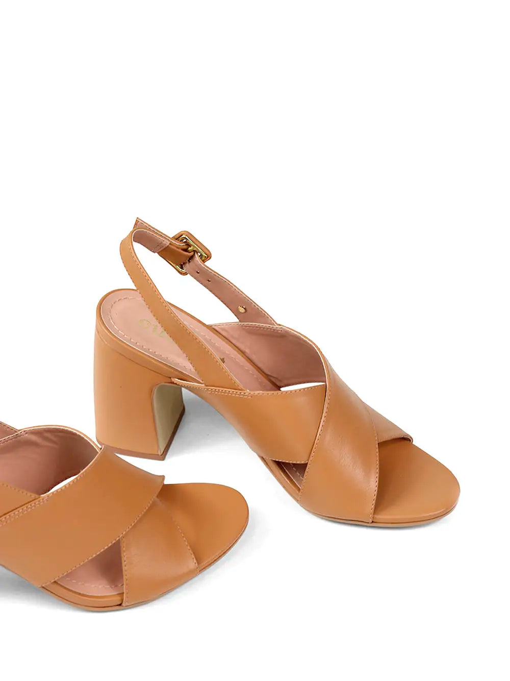 Camel Leather Sandals with Crossed Straps