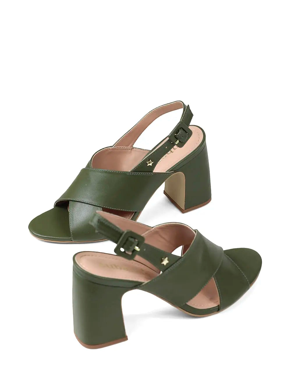 Green Leather Sandals with Crossed Straps