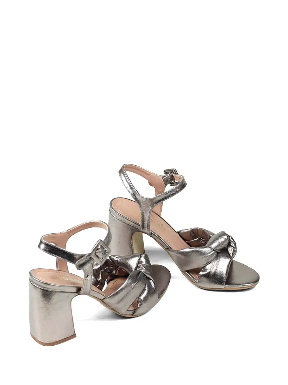 Silver Leather Sandals with Block Heel