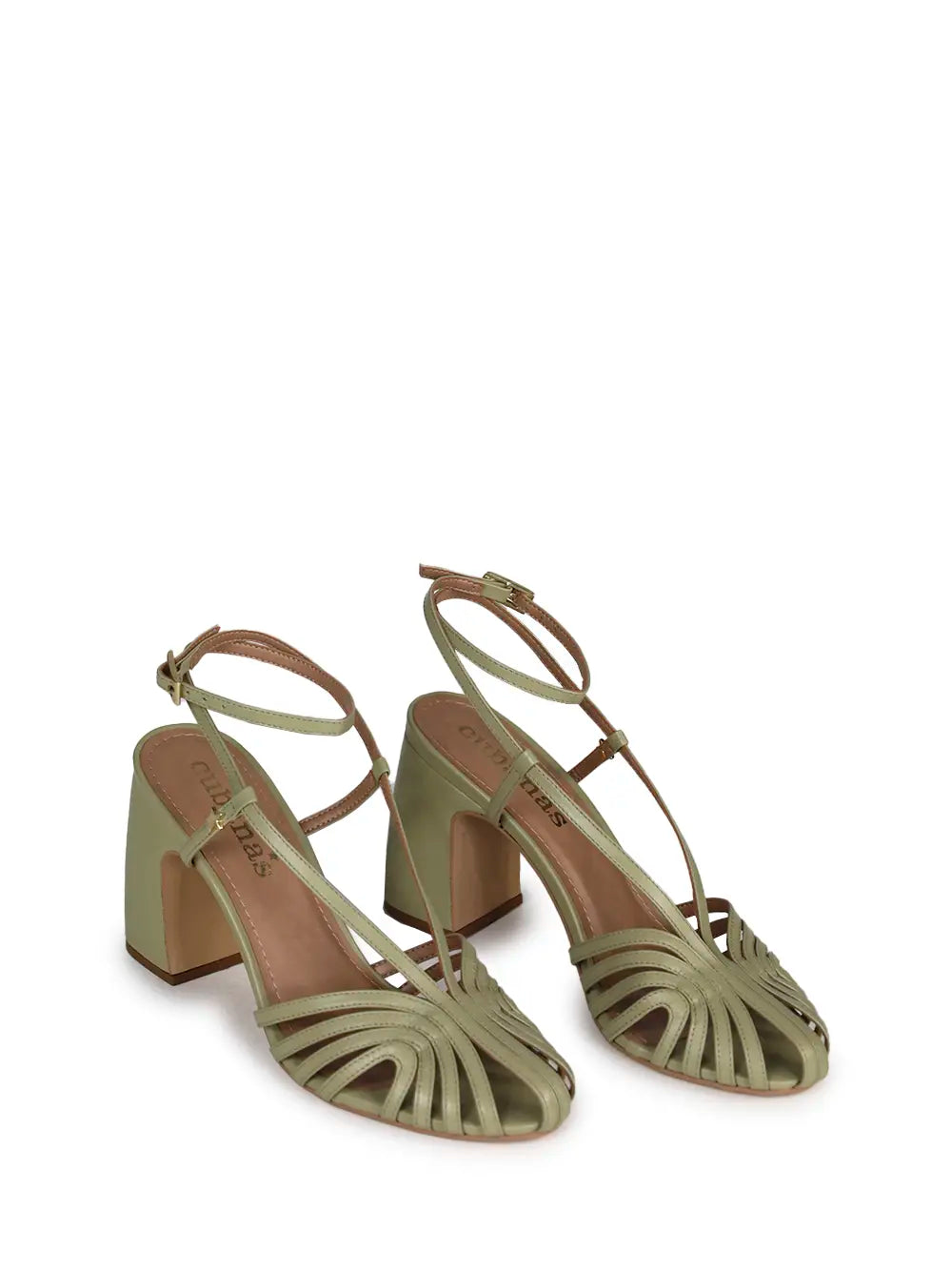 Sandália em Pele Verde e Tiras