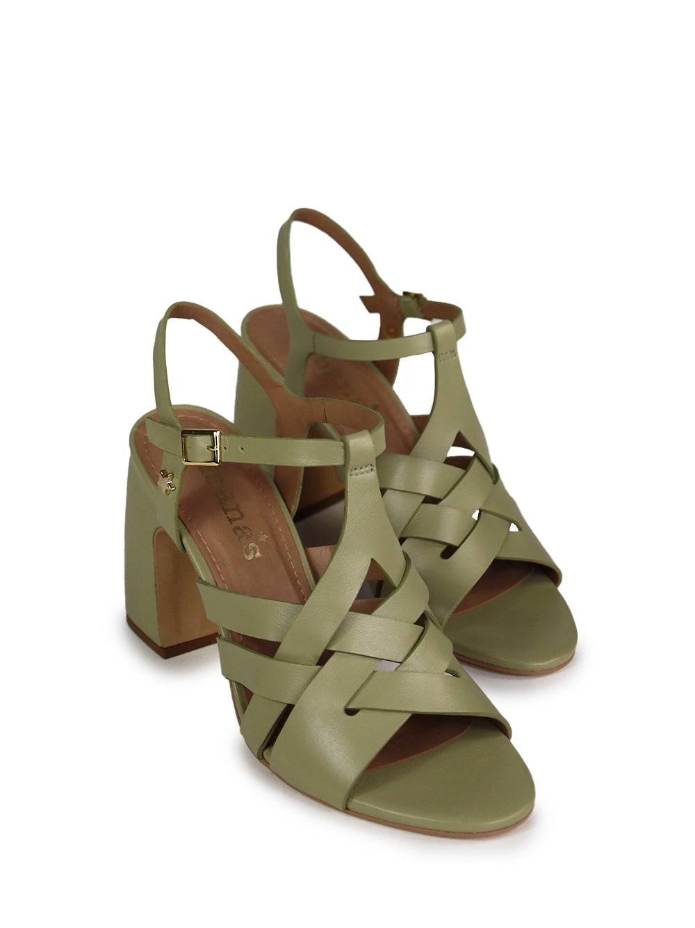 Sandália em Pele Verde e Tiras