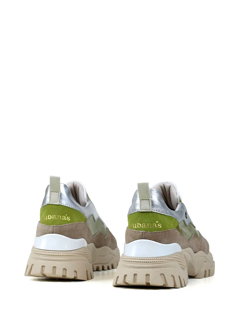 Green Leather and Suede Sneakers with Tractor Sole