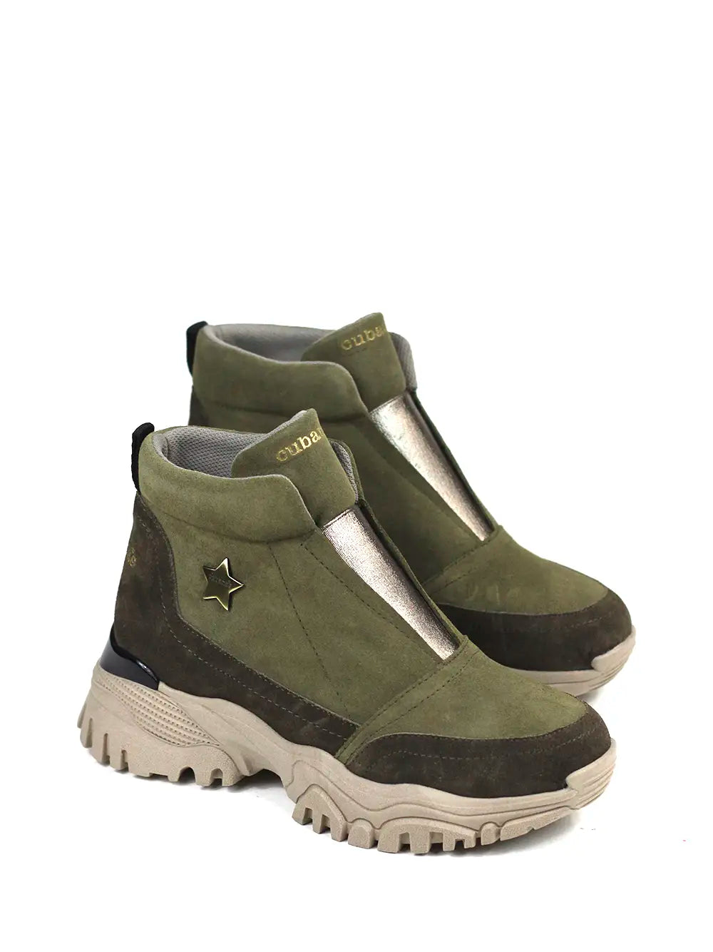 Green Suede Sneakers with Metallic Elastic