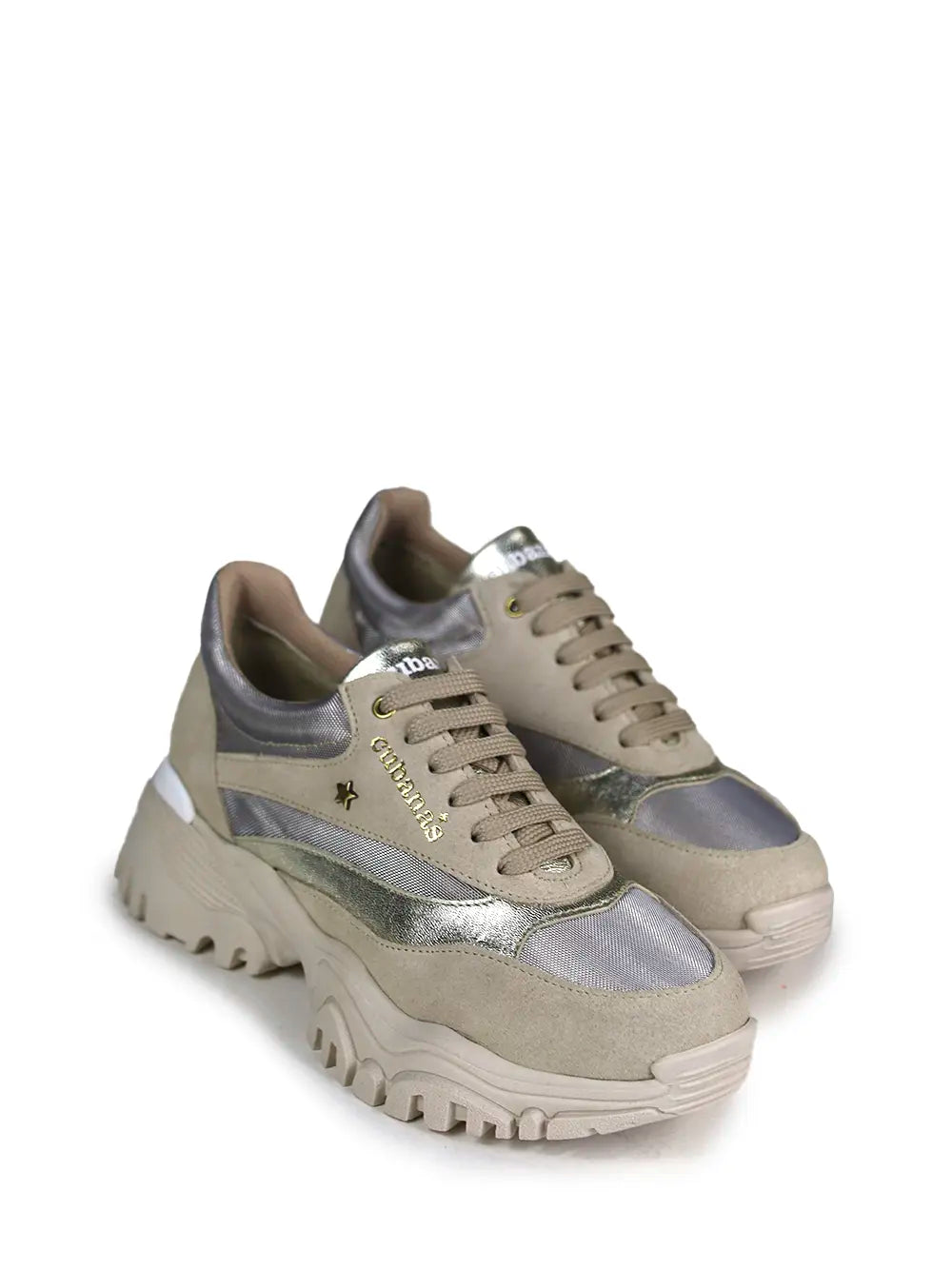 Beige Suede Sneakers with Tractor Sole